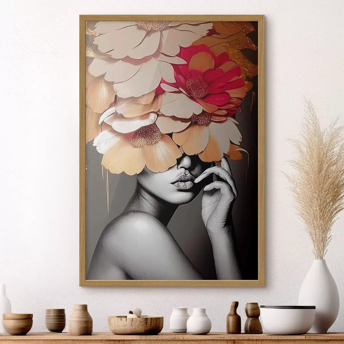 Poster Femme avec des fleurs sur la tête f35442