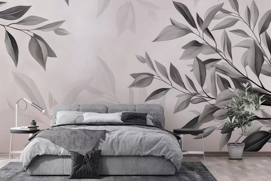 Papier peint Branches et feuilles bleu foncé sur fond gris w08499v1 buy France - Uwalls.fr Papier peint Branches et feuilles bleu foncé sur fond gris w08499v1