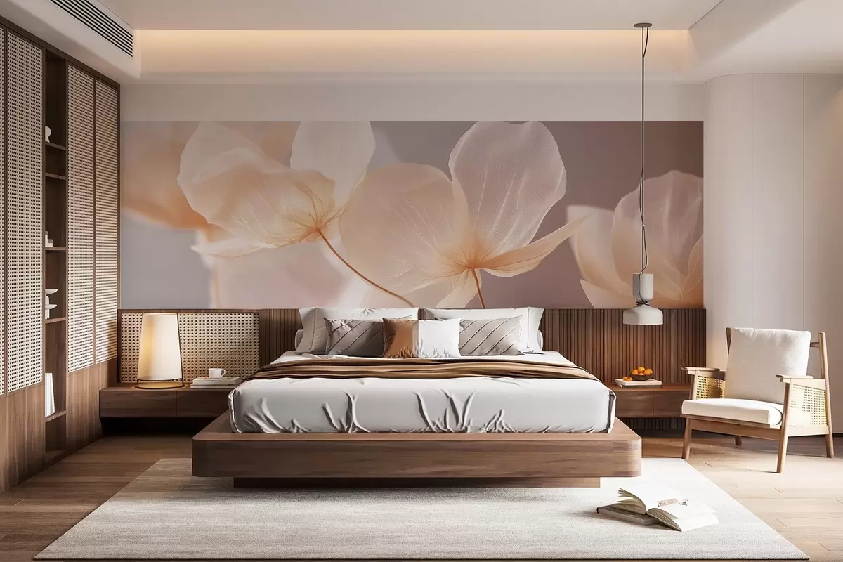 Papier peint Pétales de lotus, une composition délicate sur fond rose w08500v1