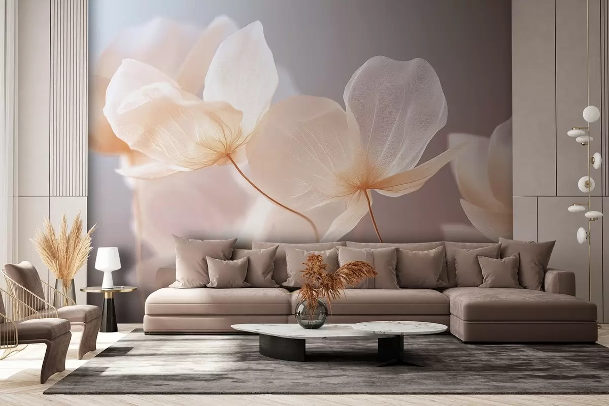 Papier peint Pétales de lotus, une composition délicate sur fond rose w08500v1