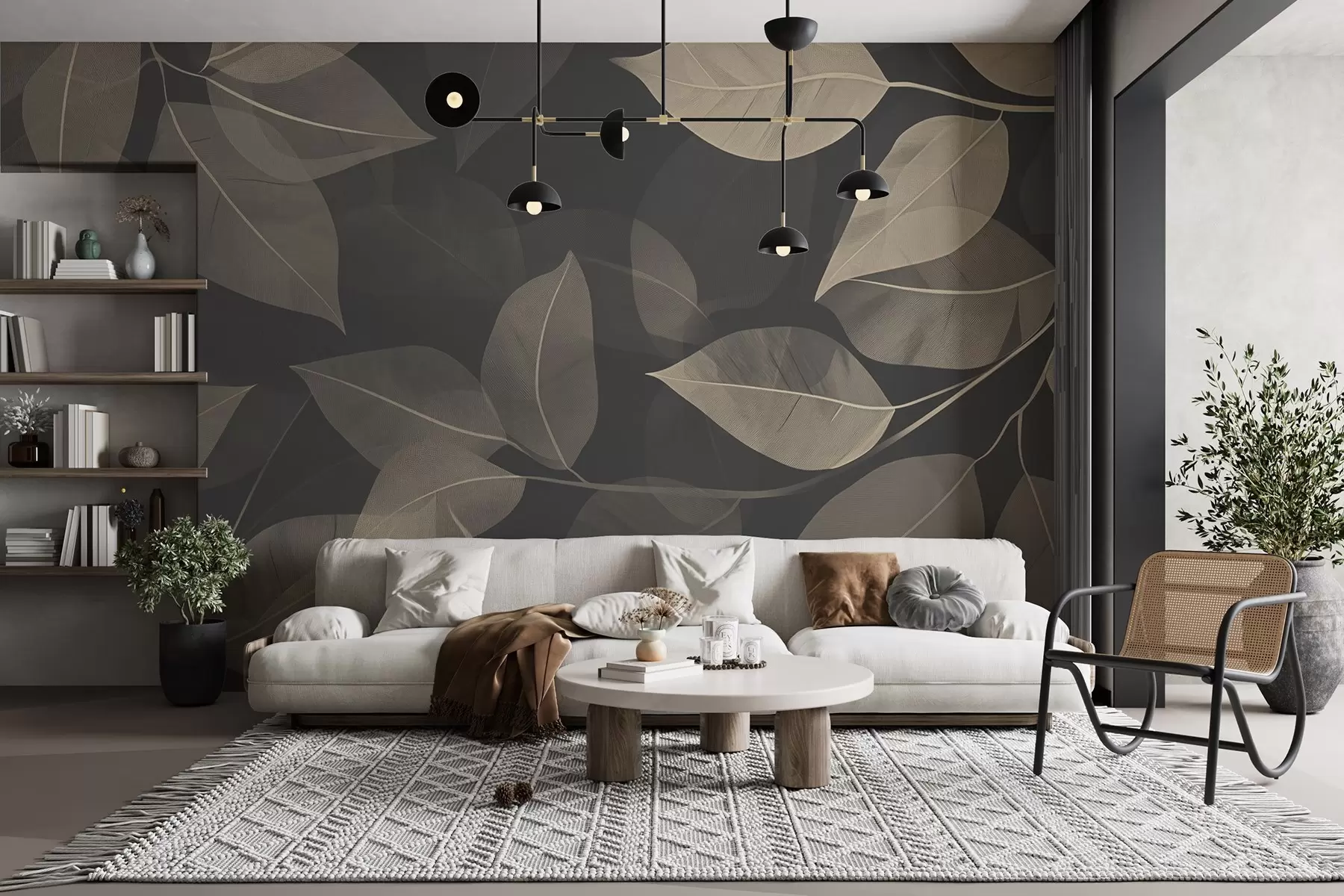 Papier peint Branches de feuilles dans les tons bleus et gris w08502v1