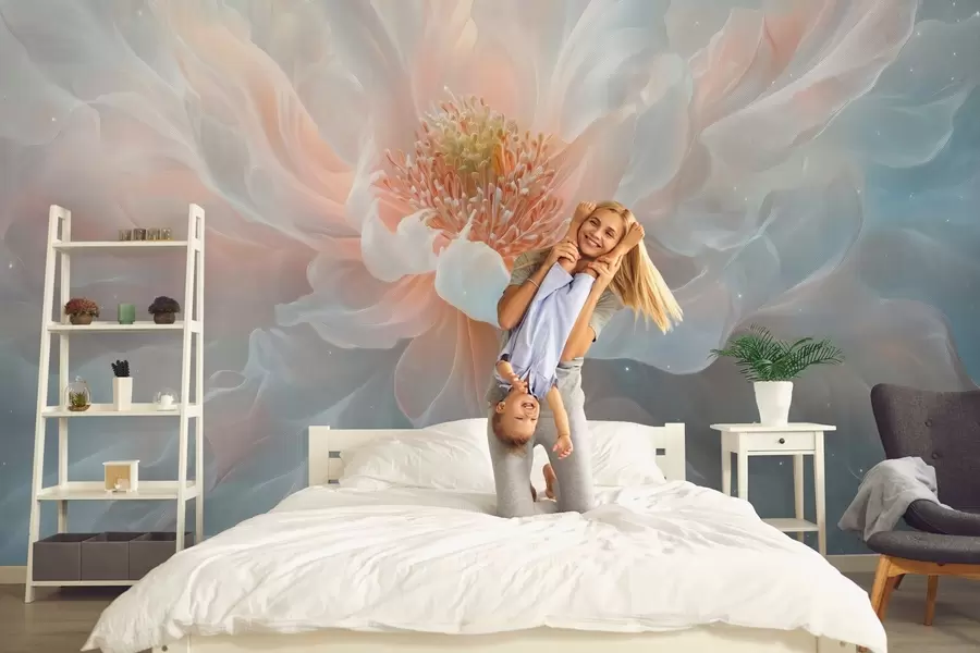 Papier peint une peinture rêveuse et éthérée d'une grande fleur délicate dans des tons pastel doux w02545
