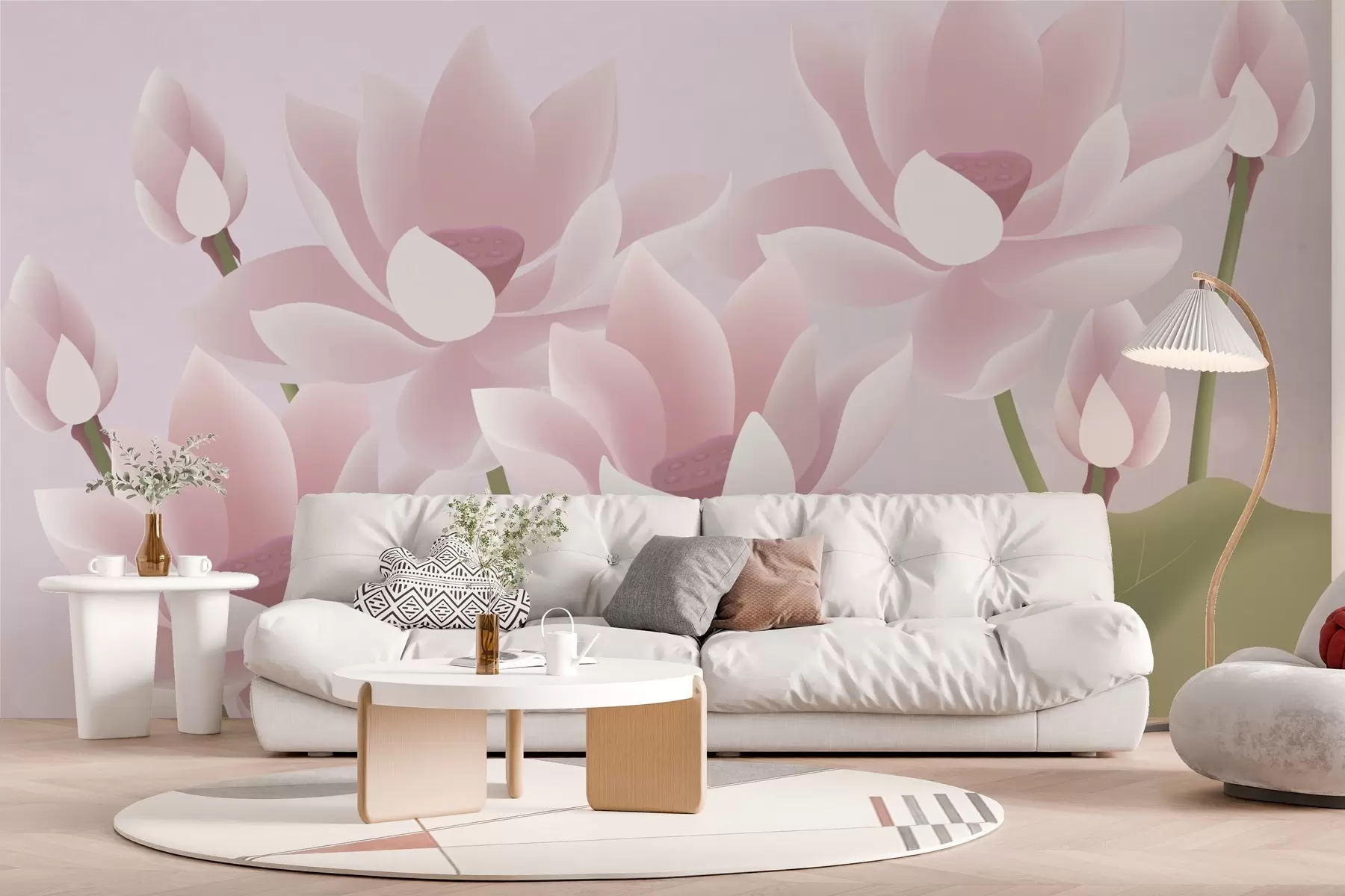 Papier peint grands lotus roses w02563