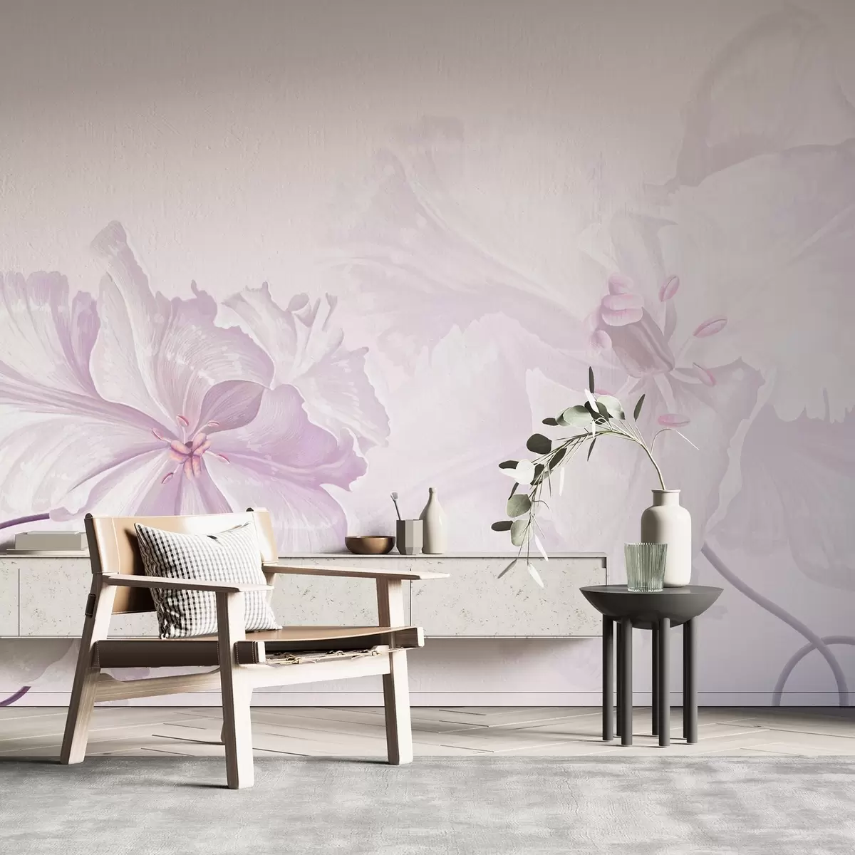 Papier peint grandes fleurs roses w02566