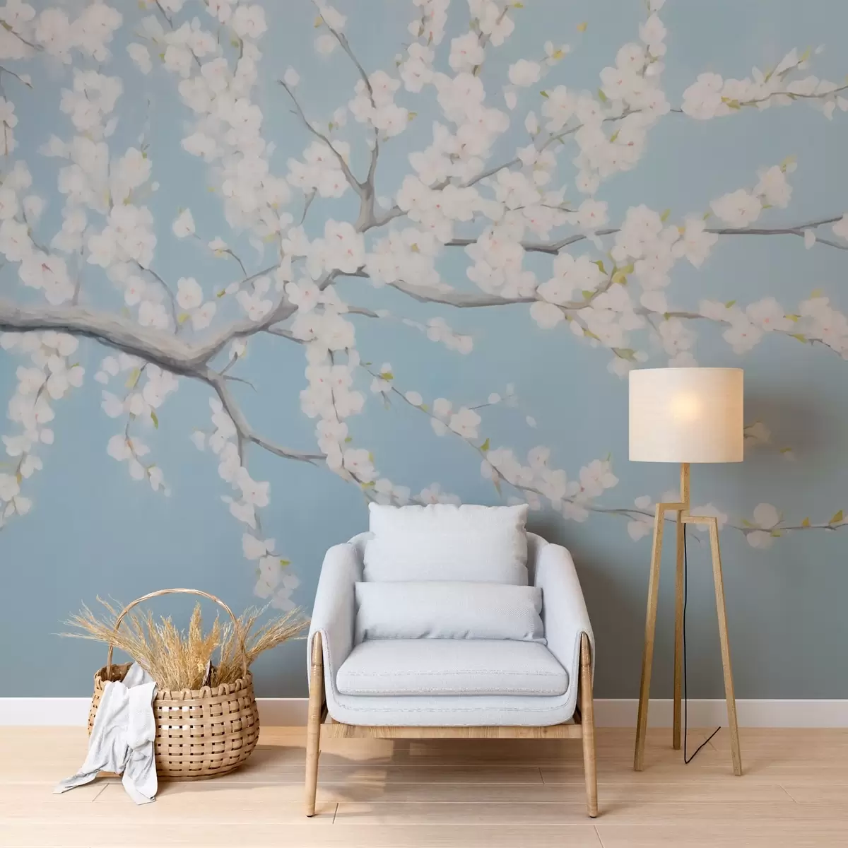 Papier peint Branche de cerisier en fleur au printemps w08543