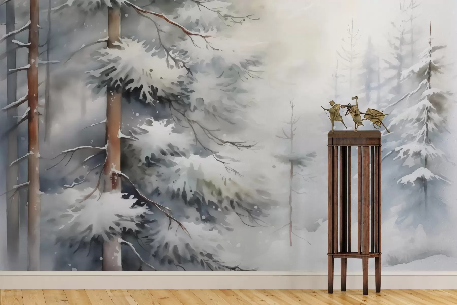 Papier peint Forêt enneigée imitation aquarelle w02591