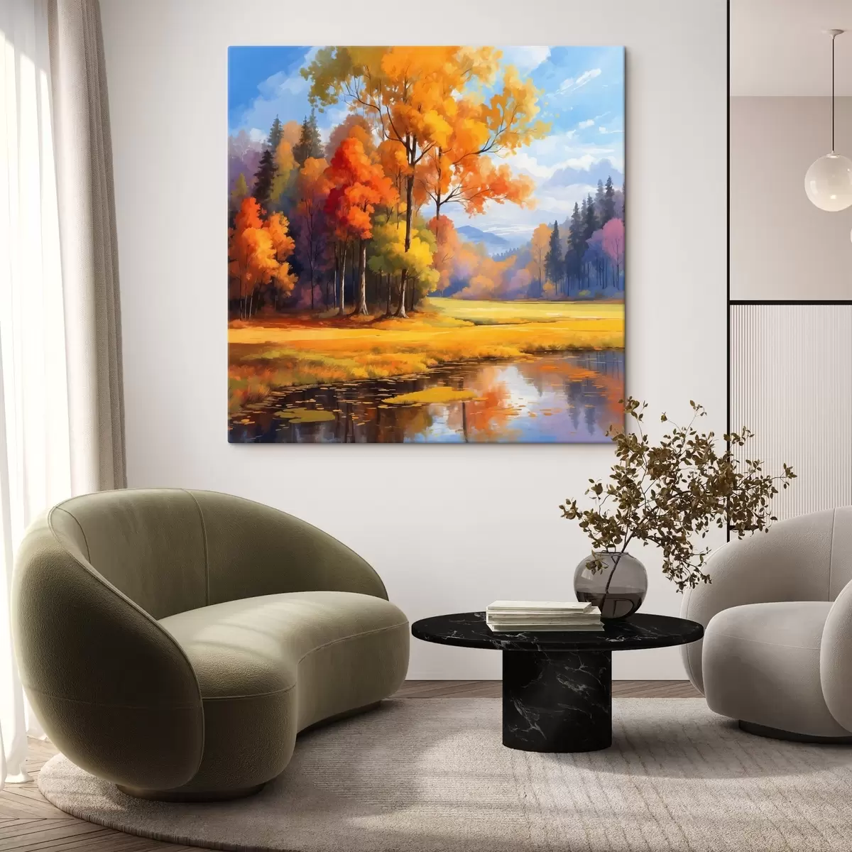 Tableau Lac et forêt d'automne en style acrylique s41766