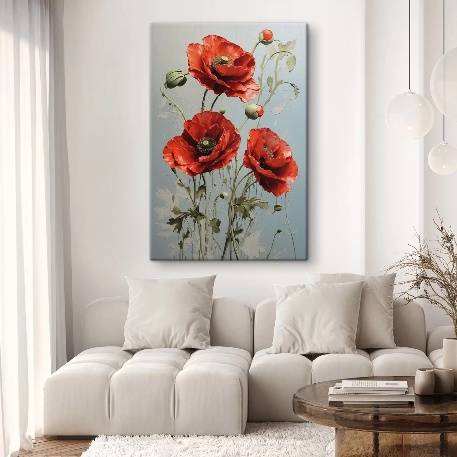 Papier peint Coquelicots sur fond bleu s41773