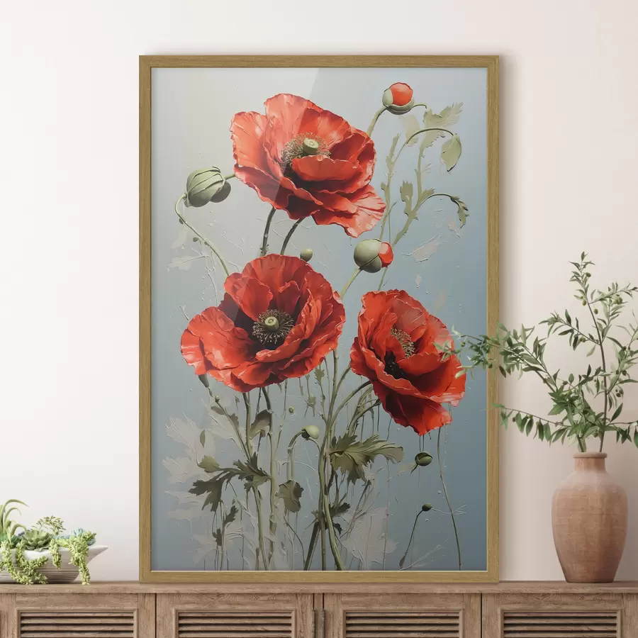 Papier peint Coquelicots sur fond bleu f41773