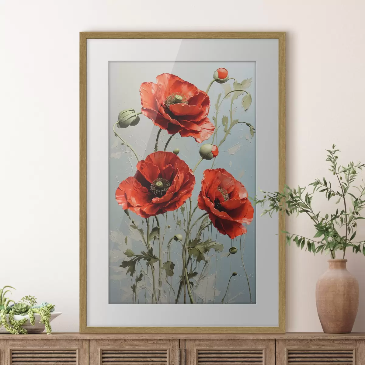 Poster Coquelicots sur fond bleu f41773