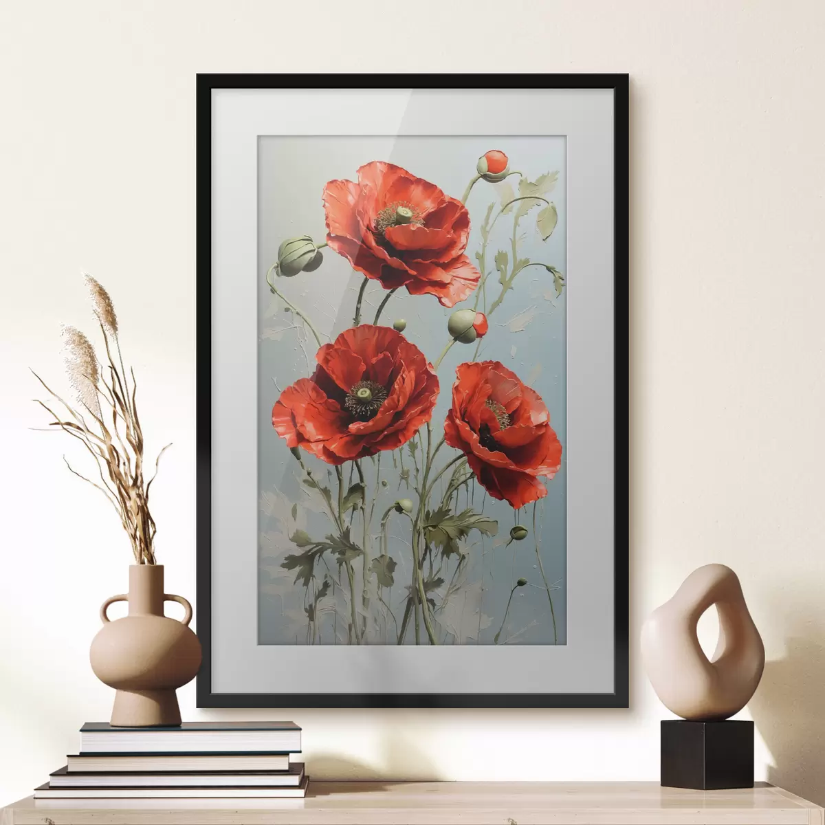 Poster Coquelicots sur fond bleu f41773