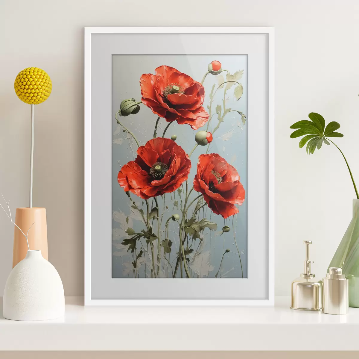 Poster Coquelicots sur fond bleu f41773