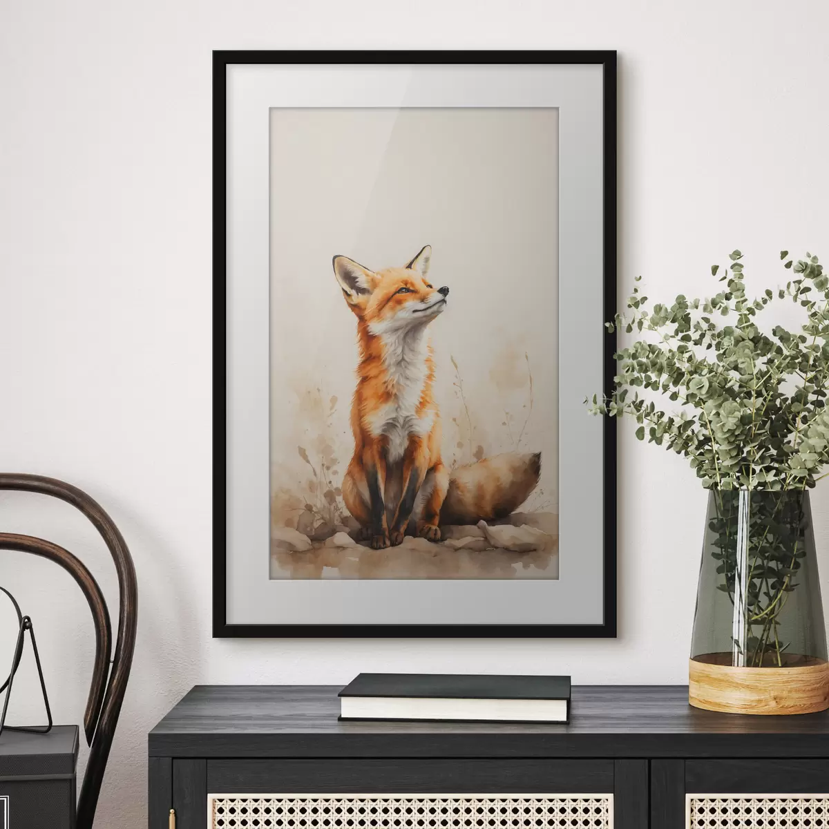 Poster Renard sur fond beige f41778