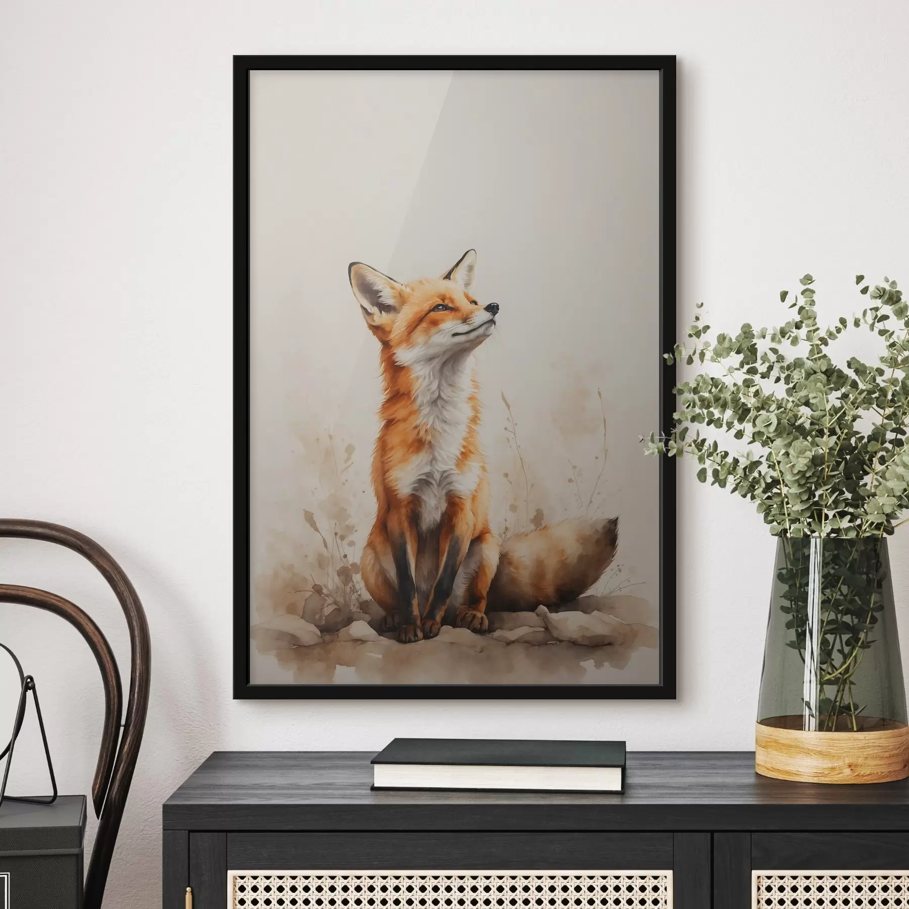 Papier peint Renard sur fond beige f41778