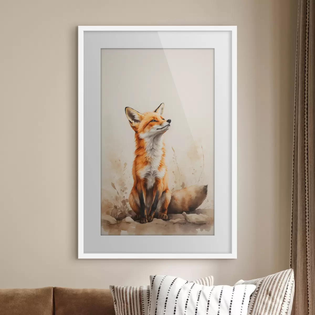 Poster Renard sur fond beige f41778