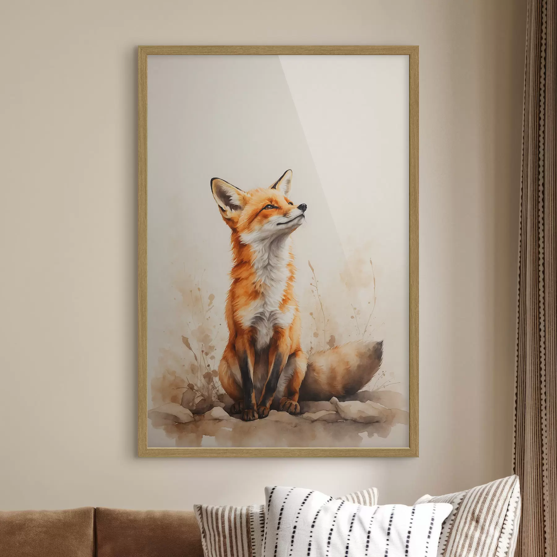Papier peint Renard sur fond beige f41778