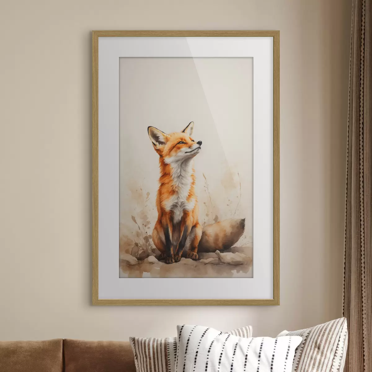 Poster Renard sur fond beige f41778