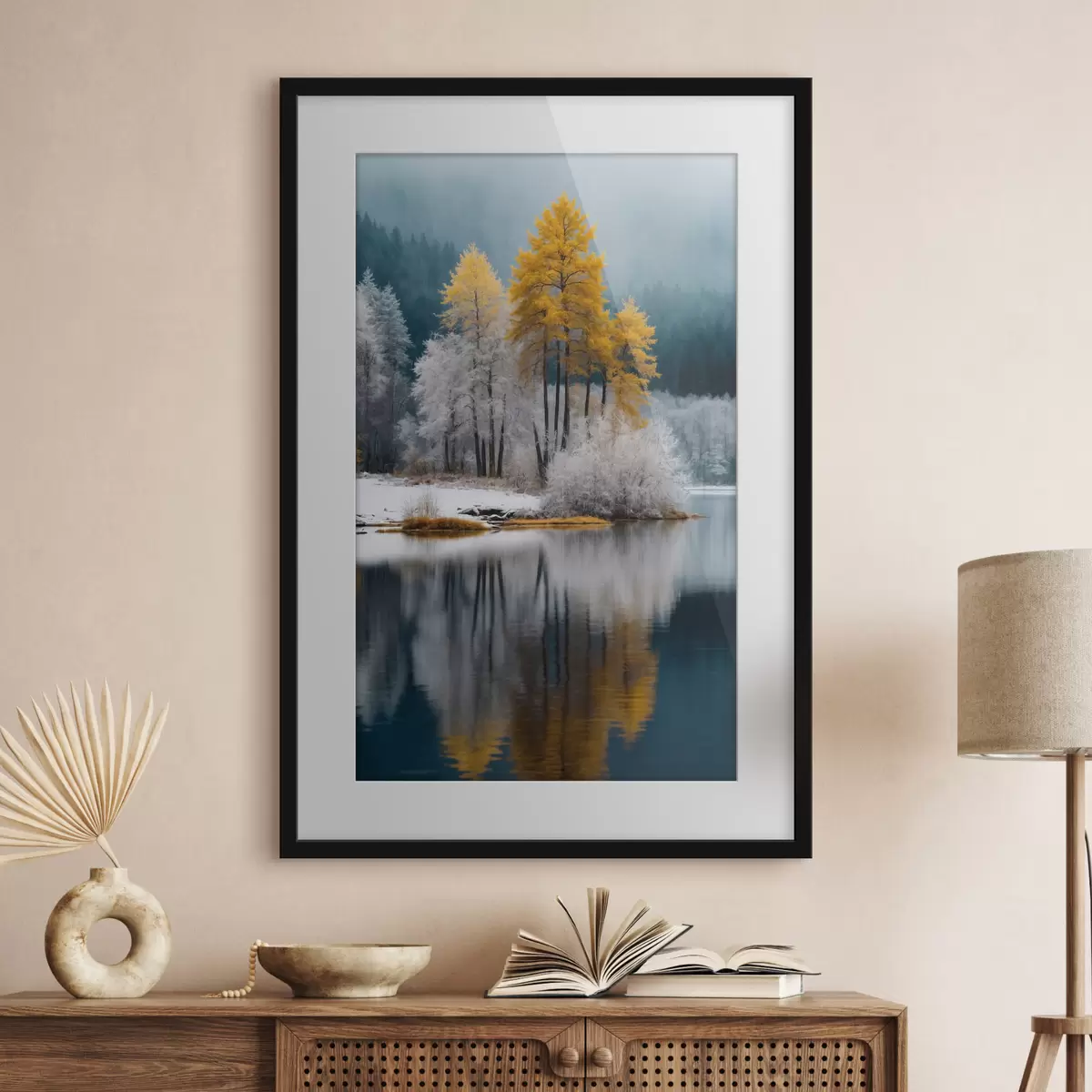 Poster Forêt et lac en hiver f41785