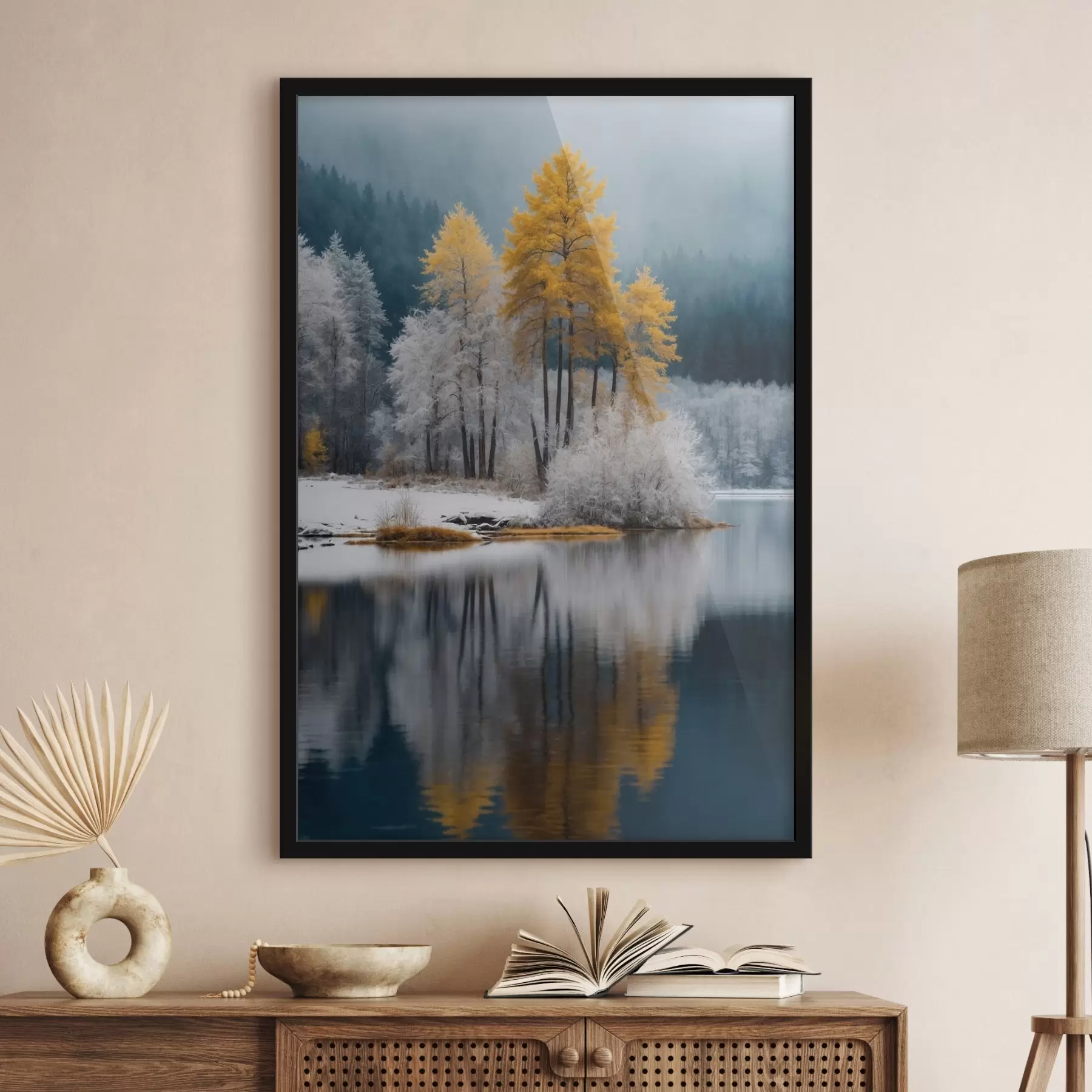 Tableau Forêt et lac en hiver f41785