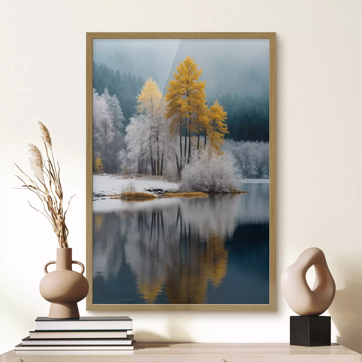 Poster Forêt et lac en hiver f41785