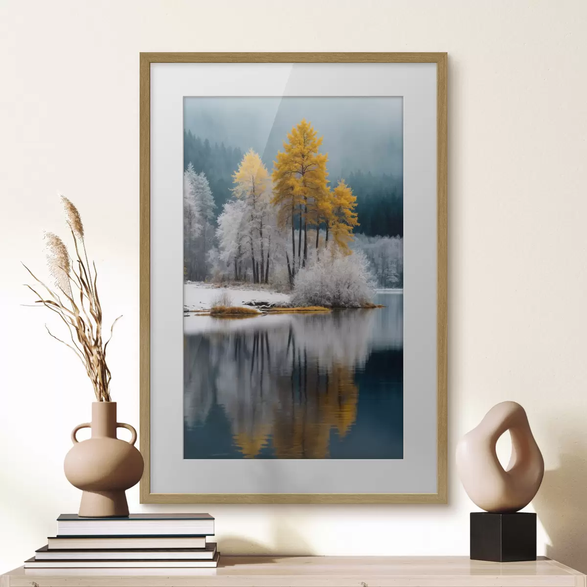 Poster Forêt et lac en hiver f41785