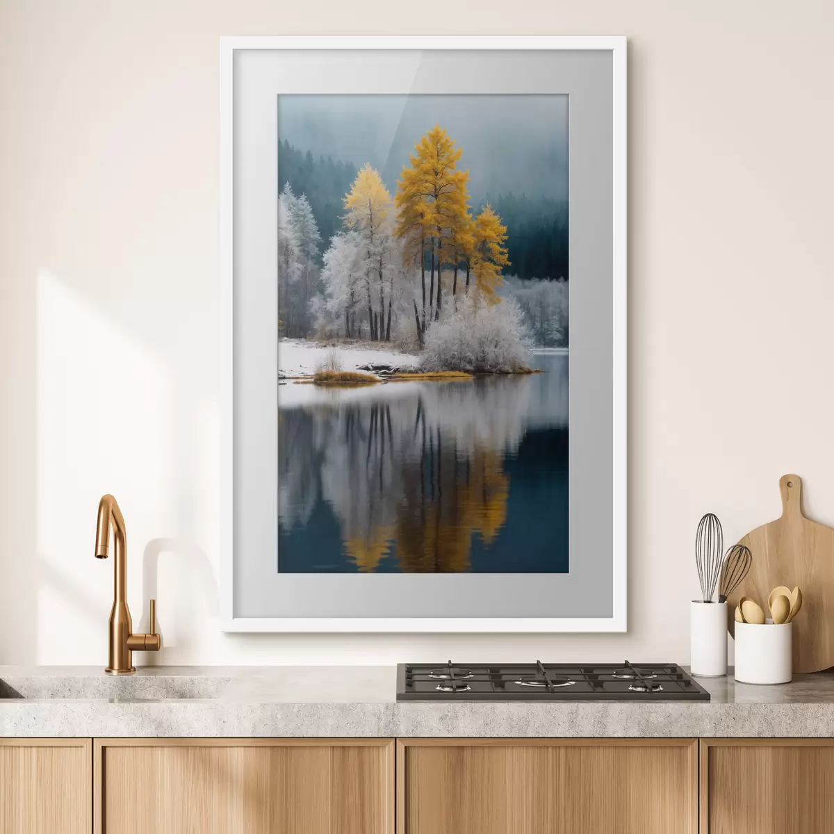 Poster Forêt et lac en hiver f41785