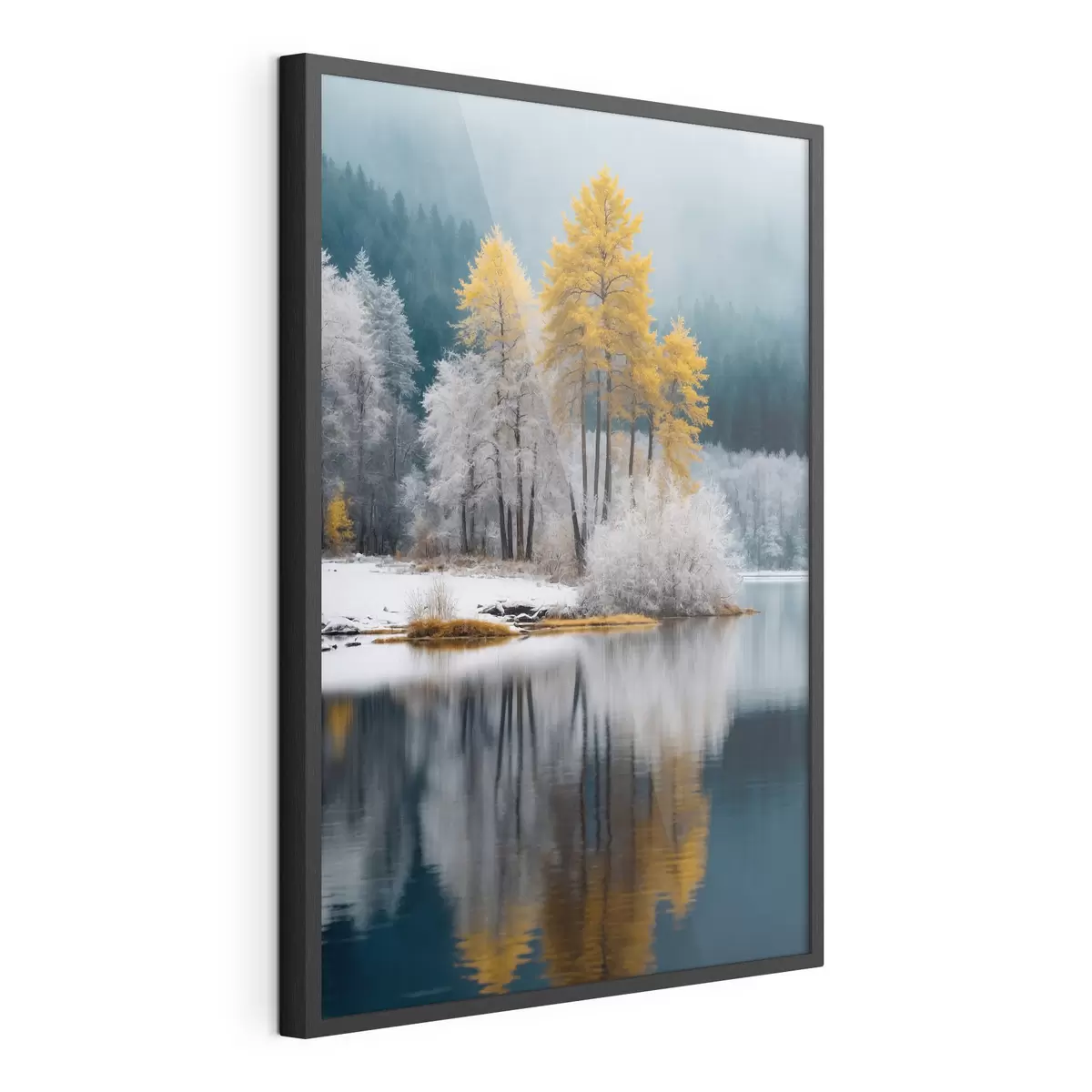 Poster Forêt et lac en hiver f41785