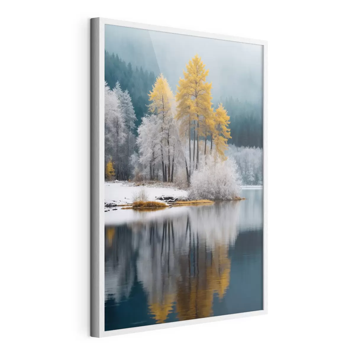 Poster Forêt et lac en hiver f41785