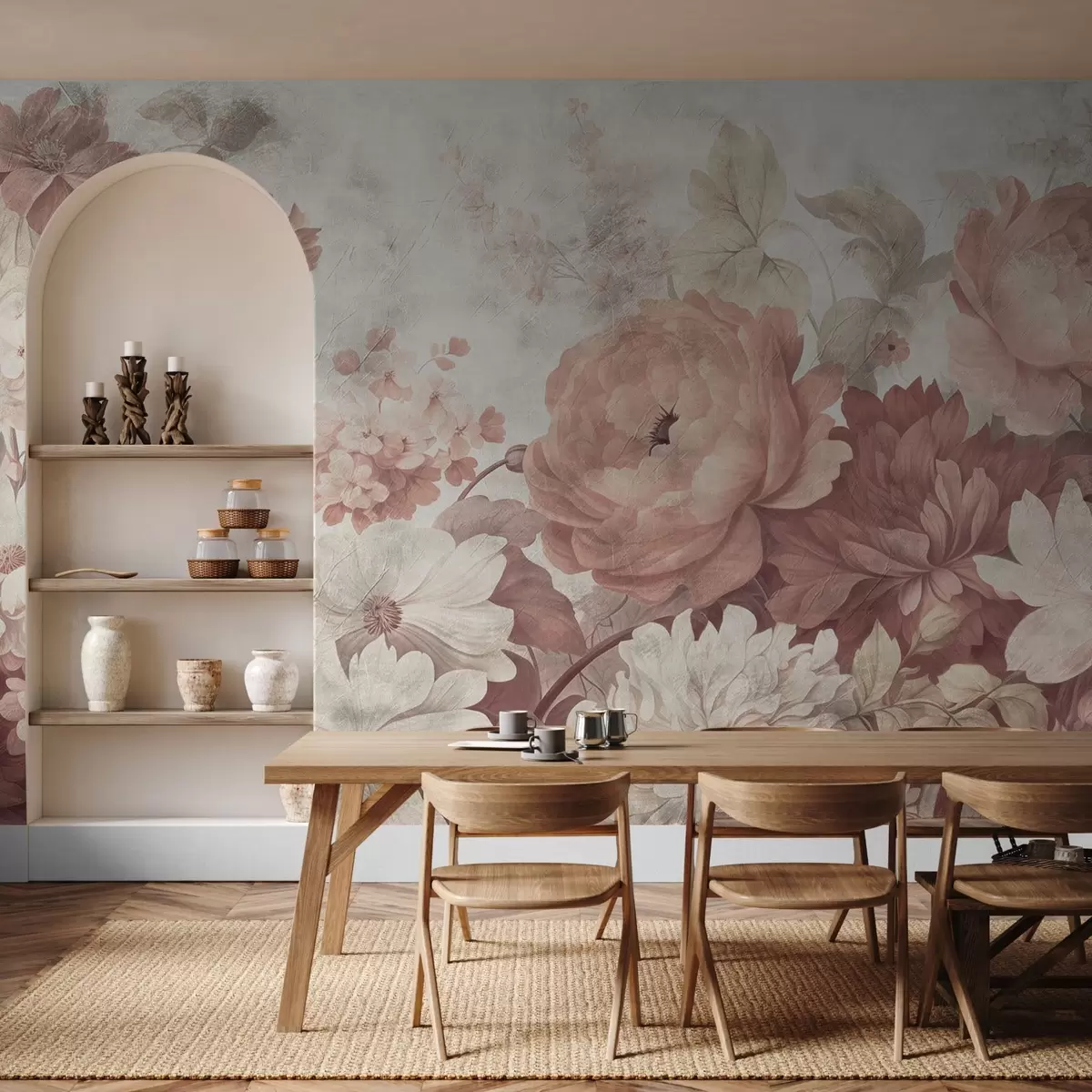 Papier peint Grandes fleurs sur fond vieilli w08516