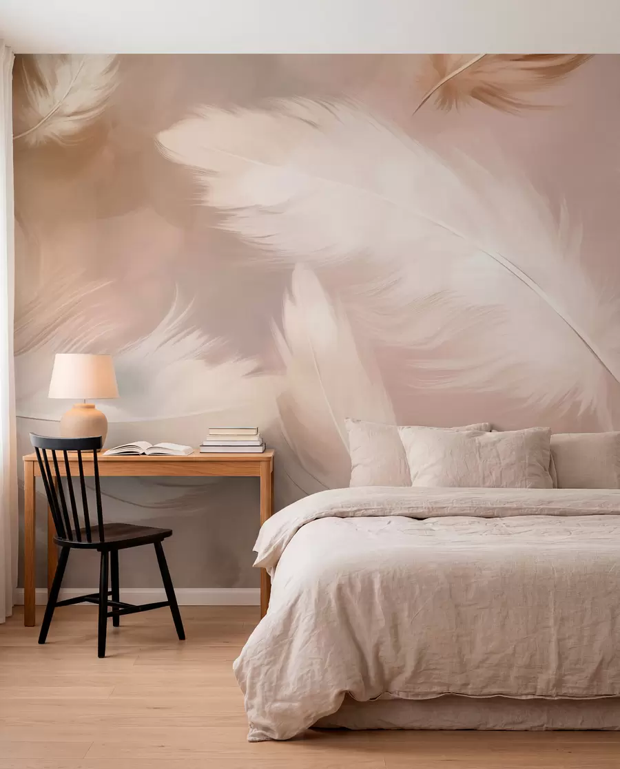 Papier peint Grandes plumes en beige w02601v1