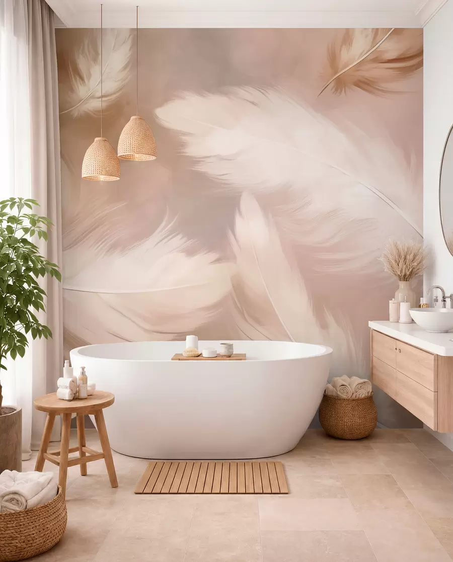 Papier peint Grandes plumes en beige w02601v1