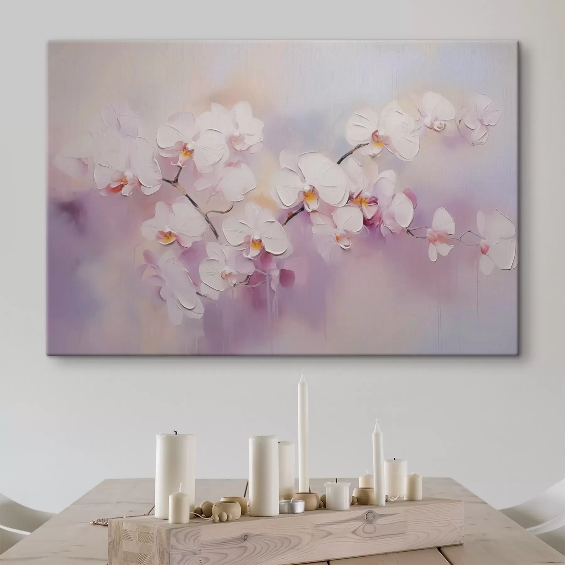 Papier peint Branche avec orchidées blanches imitation peinture s42141