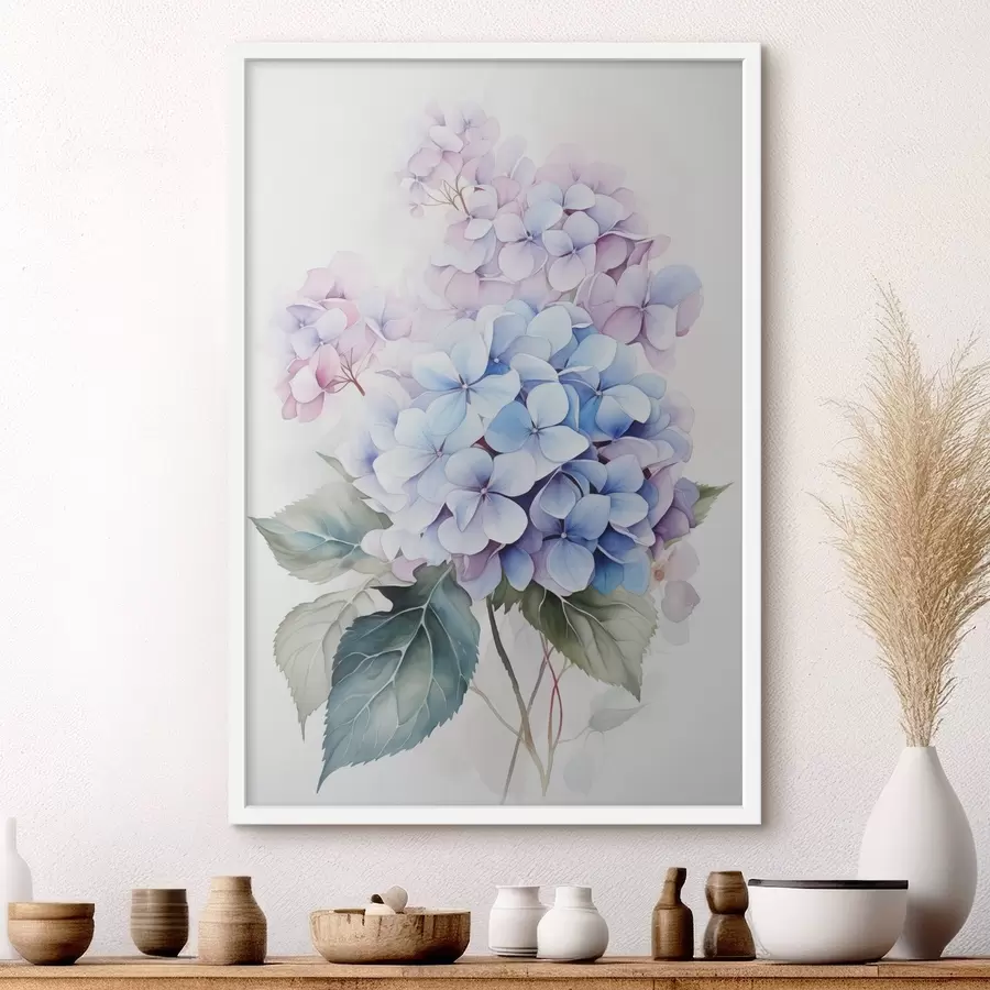 Papier peint Branche avec fleurs d'hortensia imitation aquarelle f42143