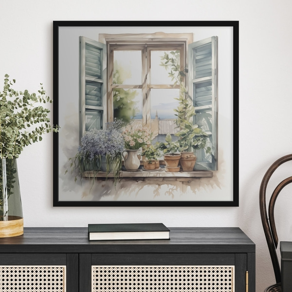 Végétation sur le rebord de la fenêtre imitation aquarelle