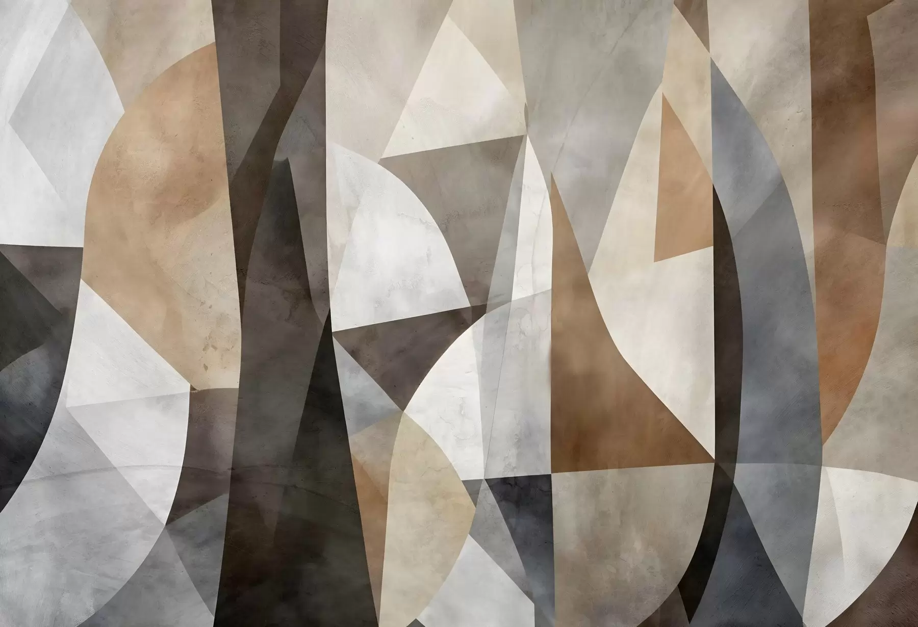 Papier peint Art moderne abstrait : formes géométriques texturées dans les tons de brun, gris et beige w08530