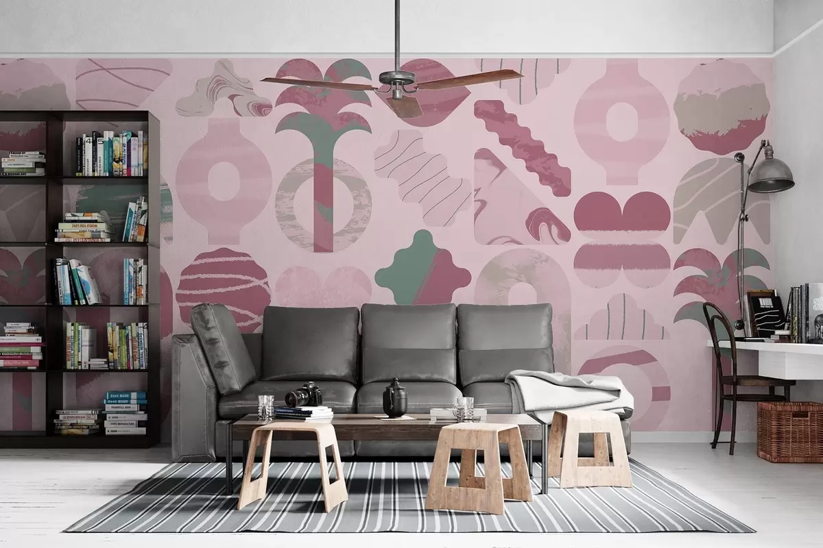 Papier peint diverses formes intéressantes, géométrie moderne dans des couleurs roses w02550