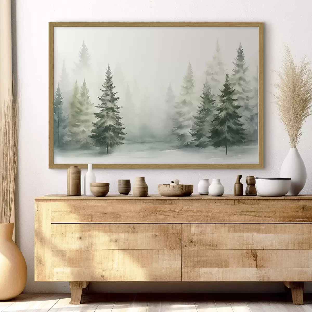 Poster Forêt de sapins brumeuse f42154