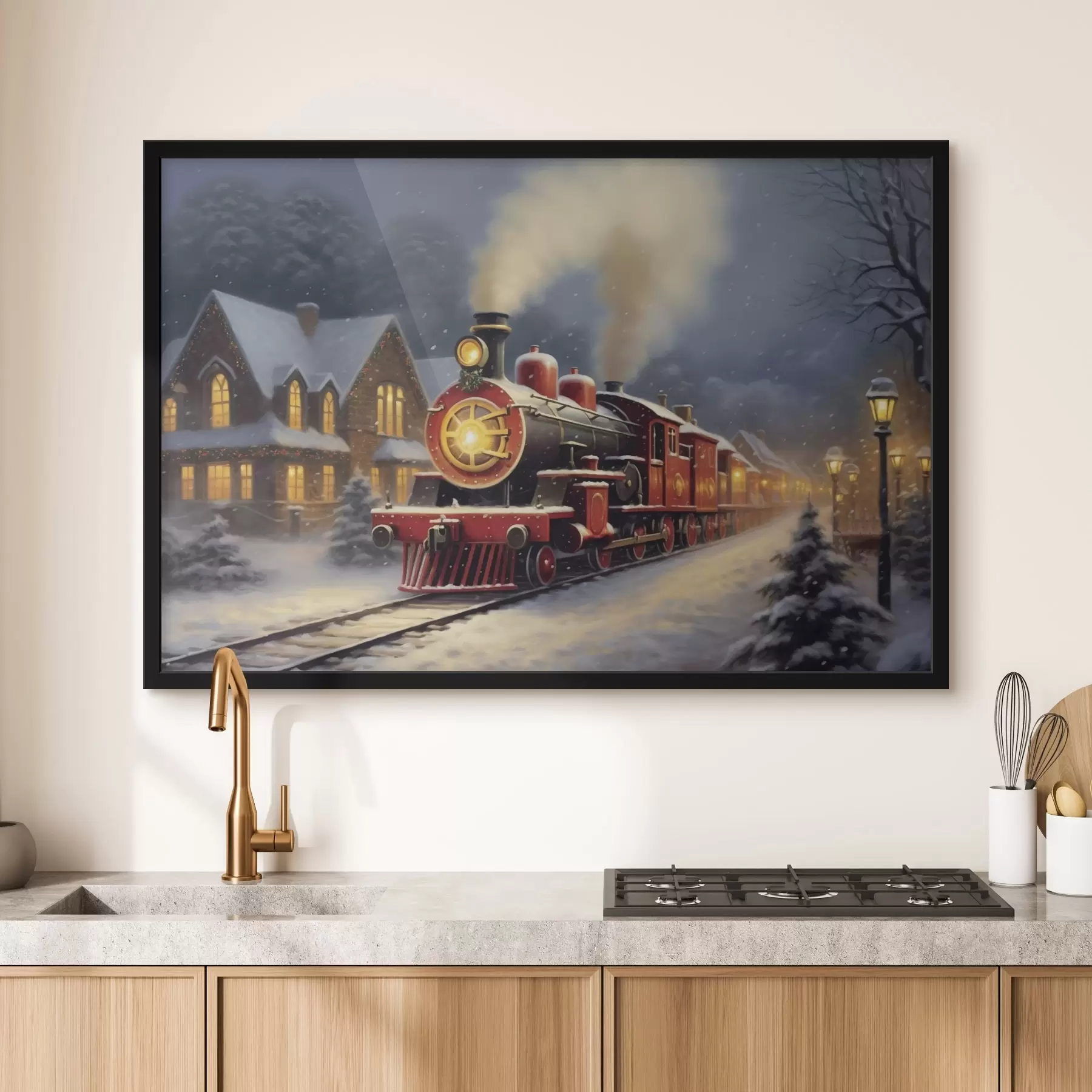 Tableau Le train de Noël dans un conte de fées hivernal f42168