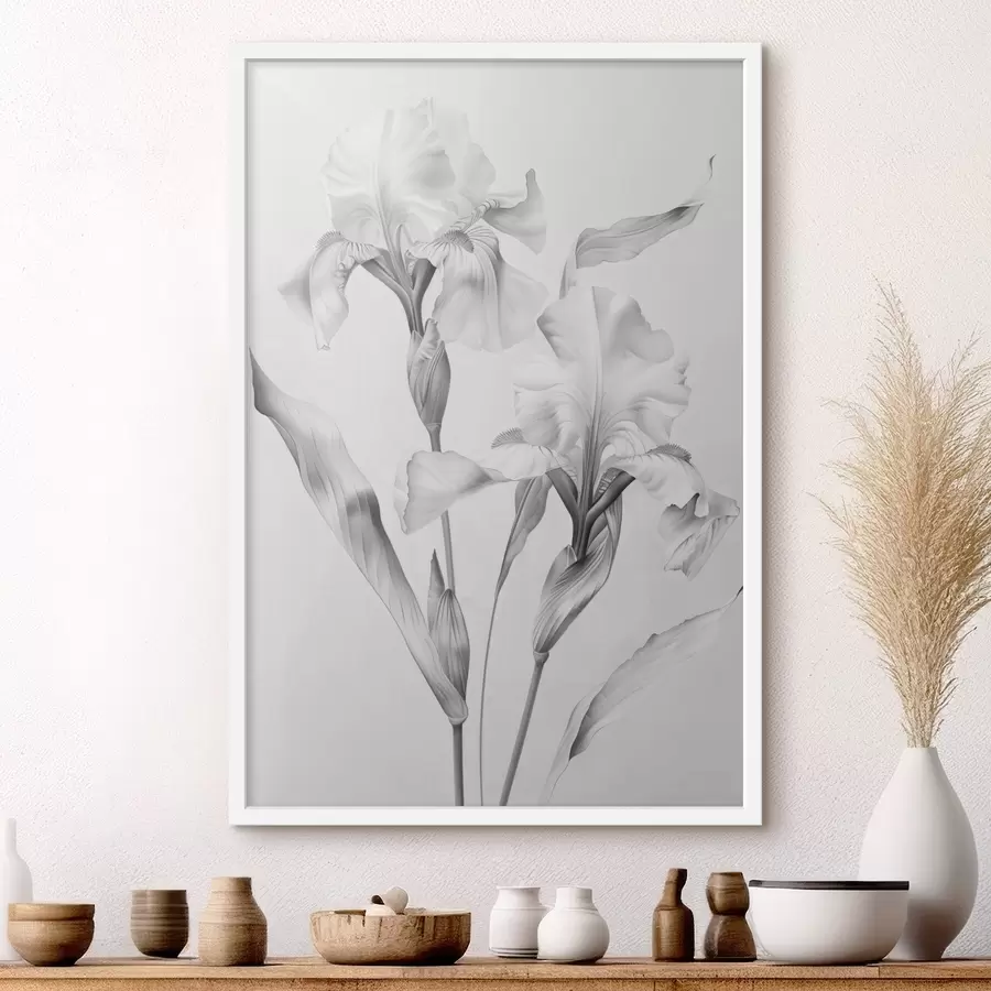 Papier peint Iris élégants dans les tons noirs et blancs f42171
