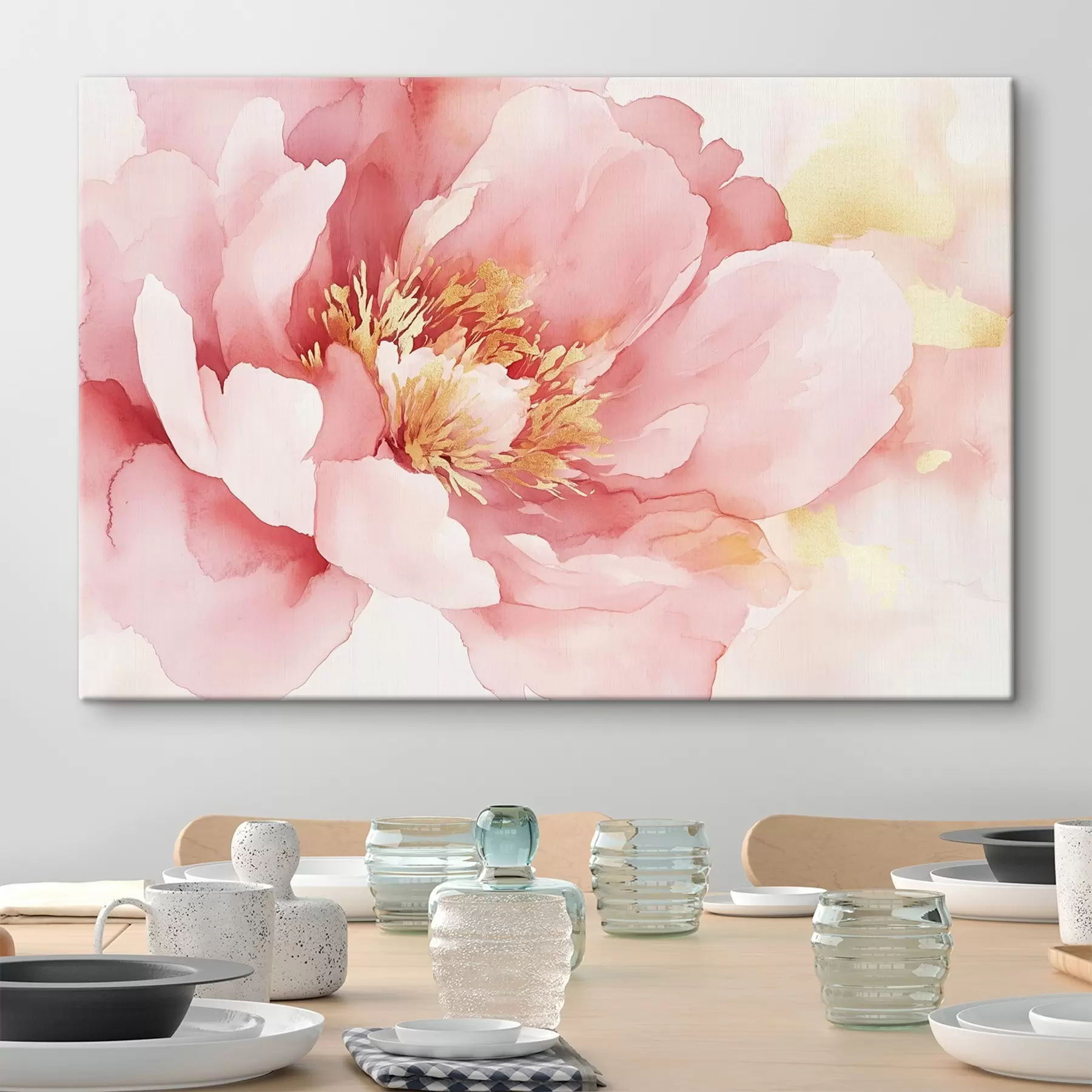 Papier peint Fleur de pivoine rose, style aquarelle s42203
