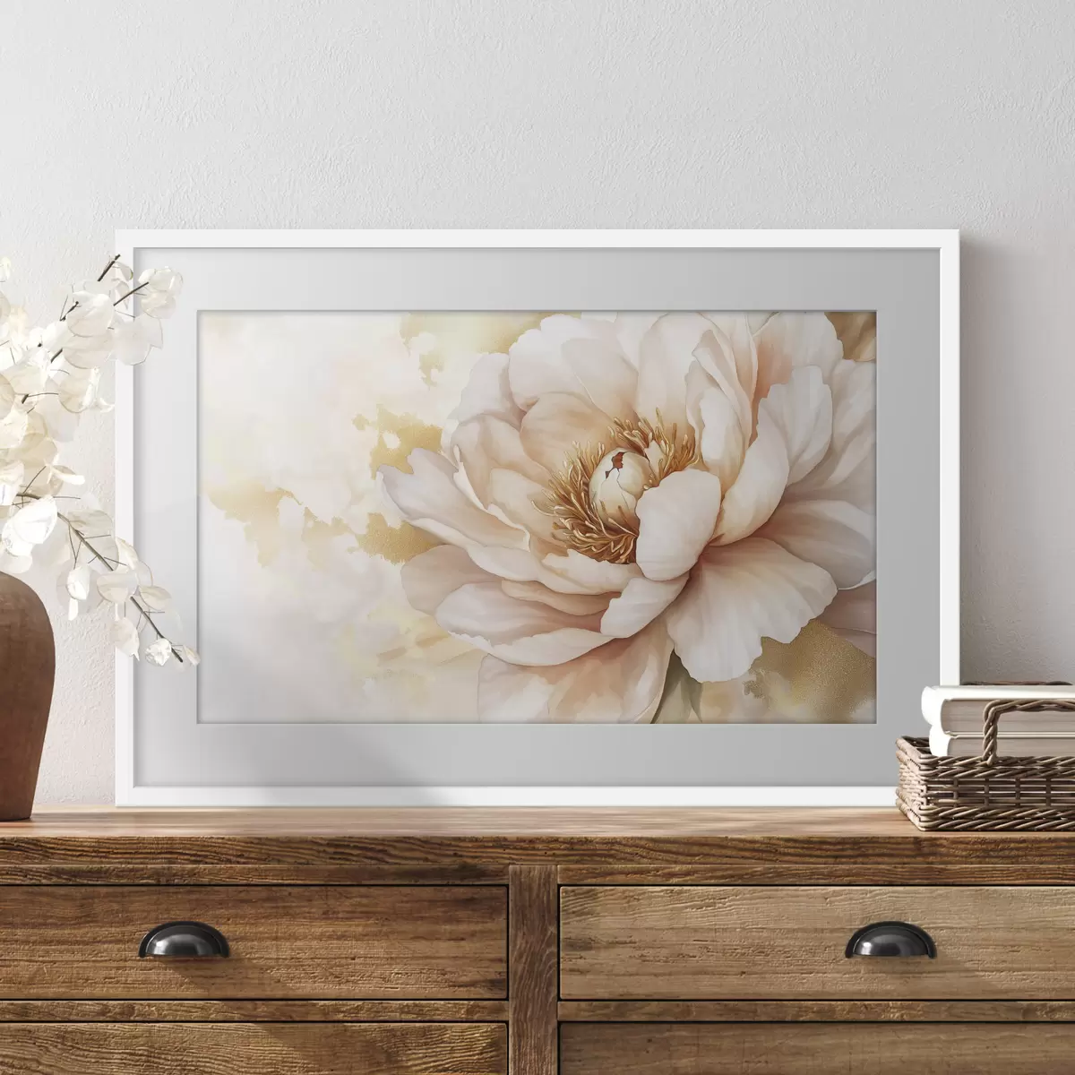 Poster Dessin d'une fleur de pivoine, style acrylique f42202
