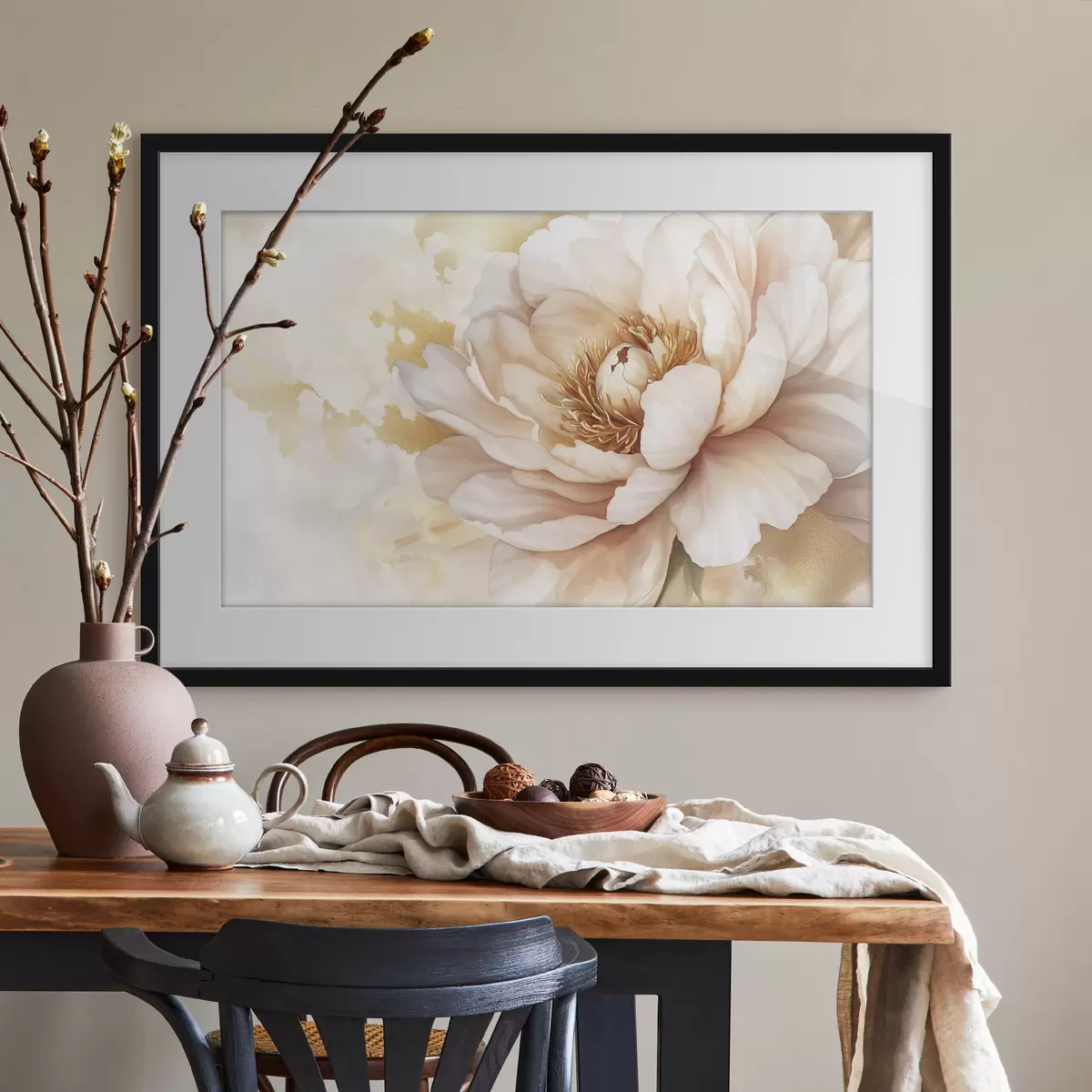 Poster Dessin d'une fleur de pivoine, style acrylique f42202