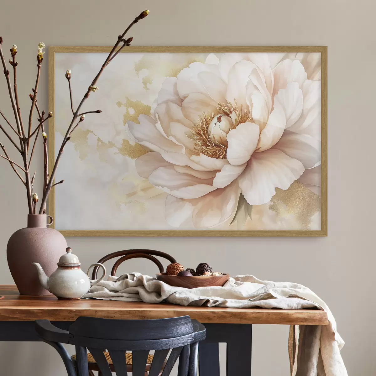Poster Dessin d'une fleur de pivoine, style acrylique f42202