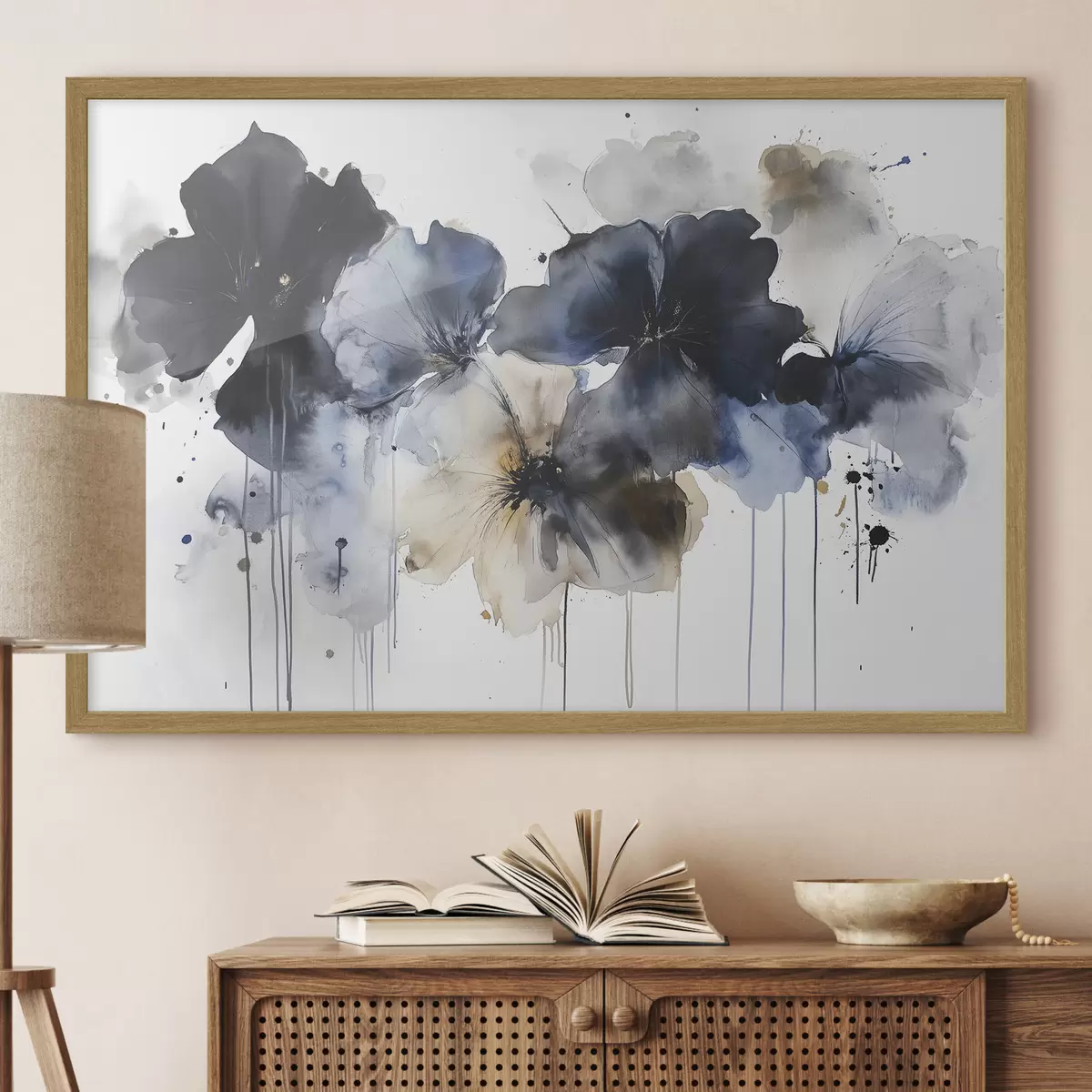 Poster Aquarelle de fleurs, style fluide, couleurs bleues f42207