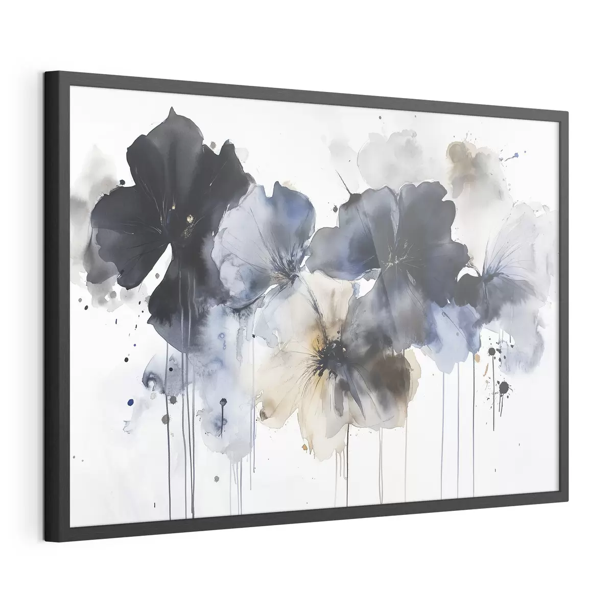 Poster Aquarelle de fleurs, style fluide, couleurs bleues f42207