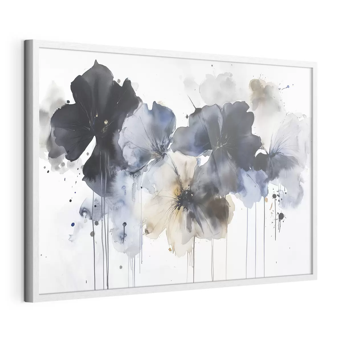 Poster Aquarelle de fleurs, style fluide, couleurs bleues f42207