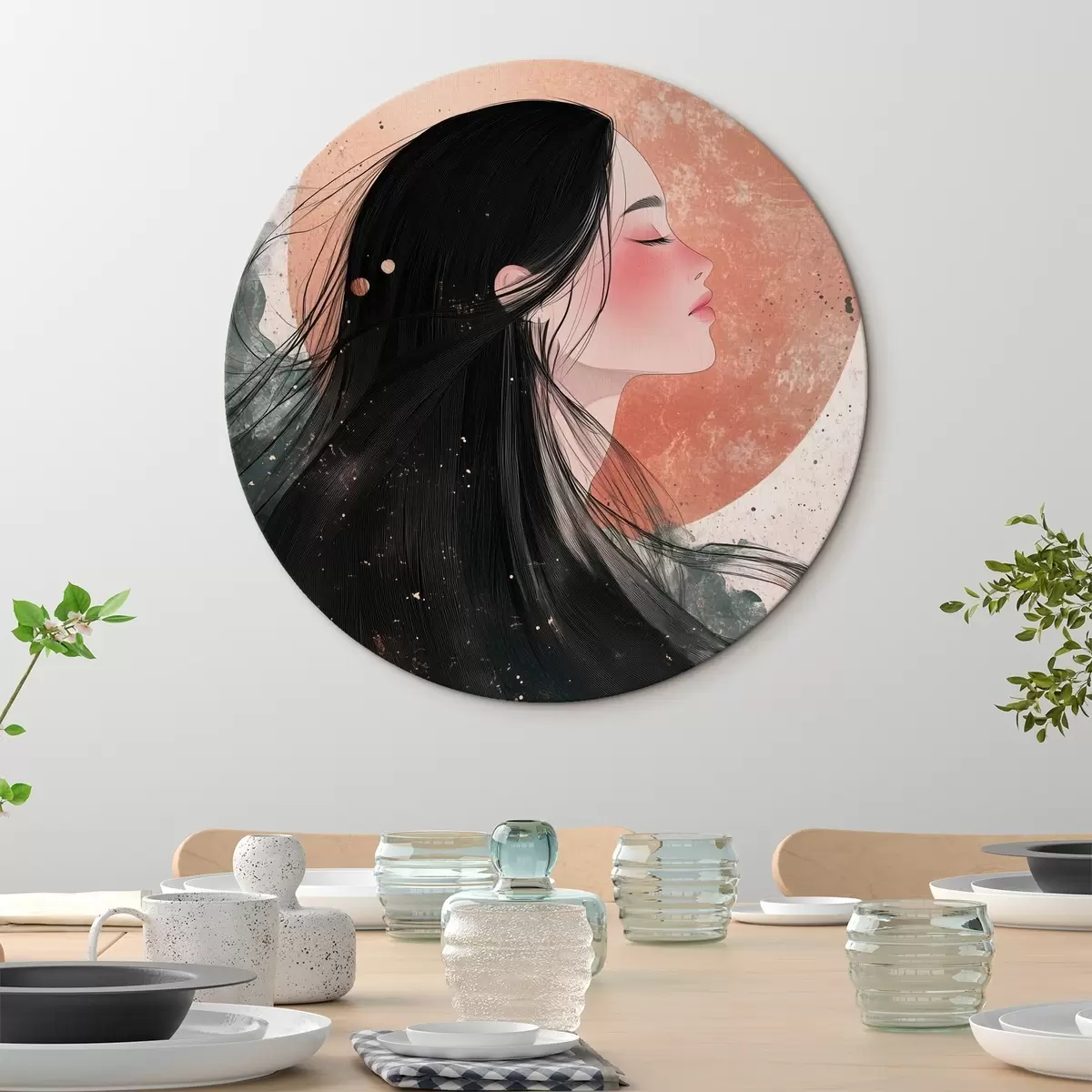 Tableaux rondes Belle fille, style oriental, soleil, couleurs roses r42195