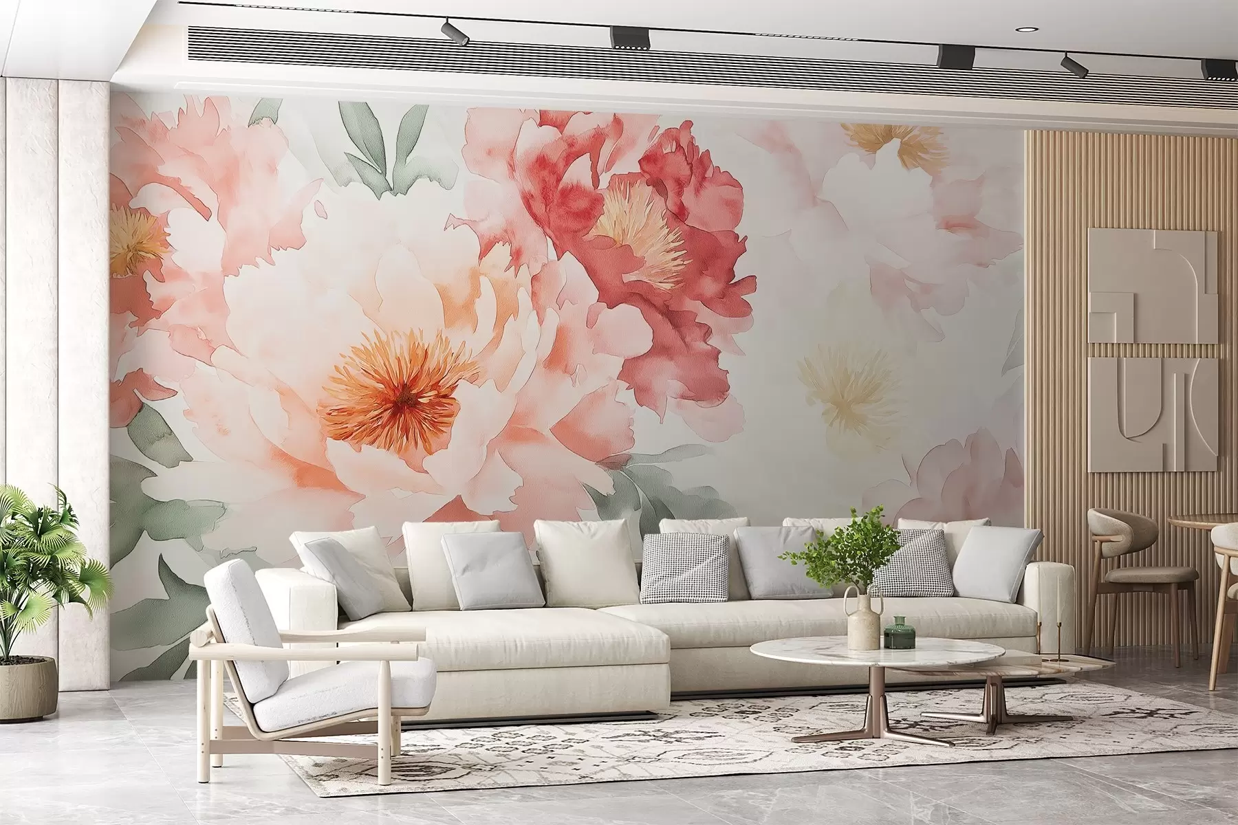 Papier peint Grandes pivoines délicates à l'aquarelle w08571