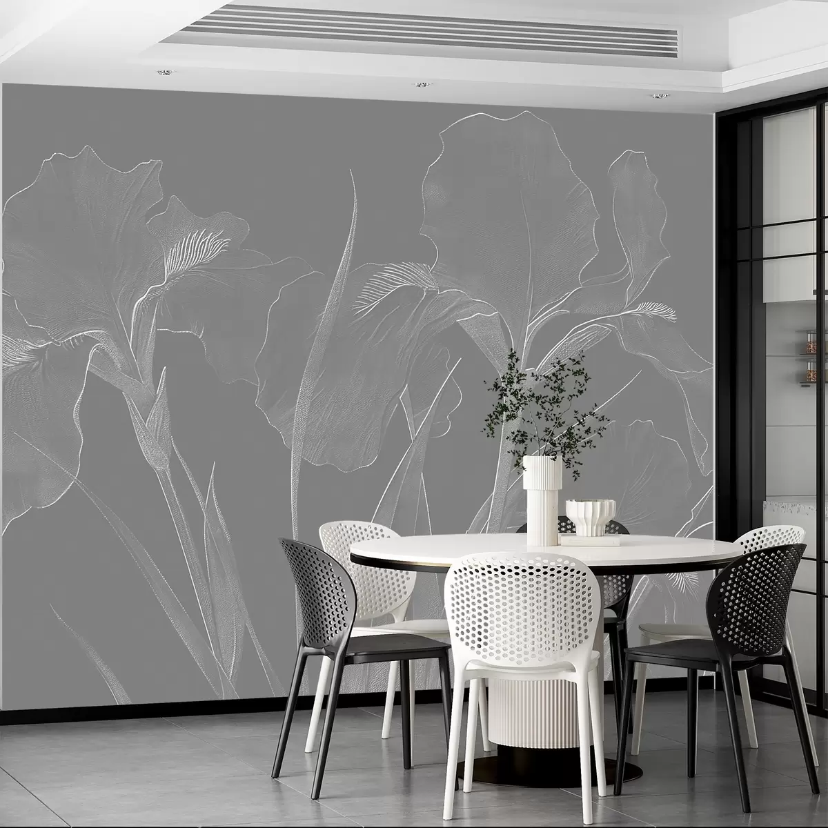 Papier peint Gravure avec iris w08575