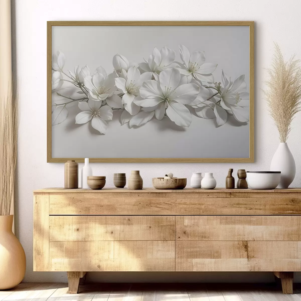 Poster Fleurs de magnolia blanches et délicates sur fond clair f42230